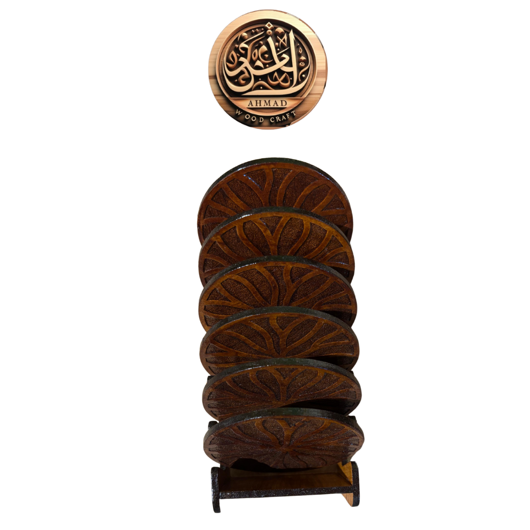 Handcrafted Wooden Coaster Set with Holder!
